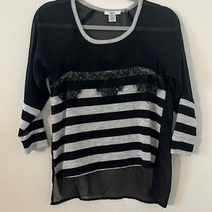 Hi-Lo sheer striped with lace detail.